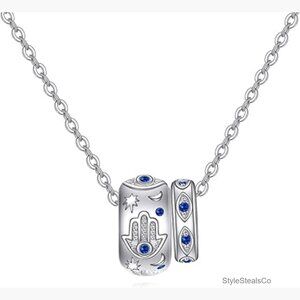 Sterling Silver Evil Eye Hamsa Hand Pendant Necklace 18 Inch Chain